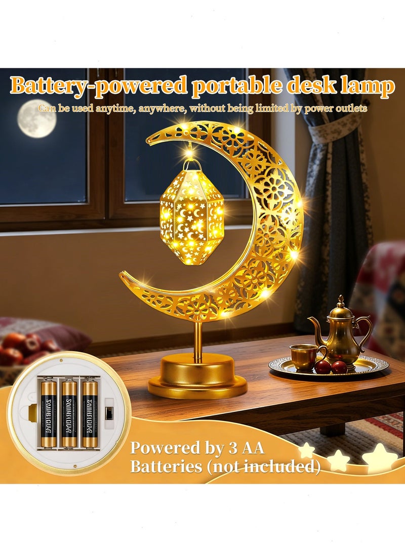 أضواء زينة رمضان - مصابيح طاولة بتصميم القمر، مصابيح LED تعمل بالبطارية لزينة العيد، أضواء رمضان ذات إضاءة ناعمة مناسبة لغرفة النوم وغرفة الطعام وغرفة المعيشة - Image 3